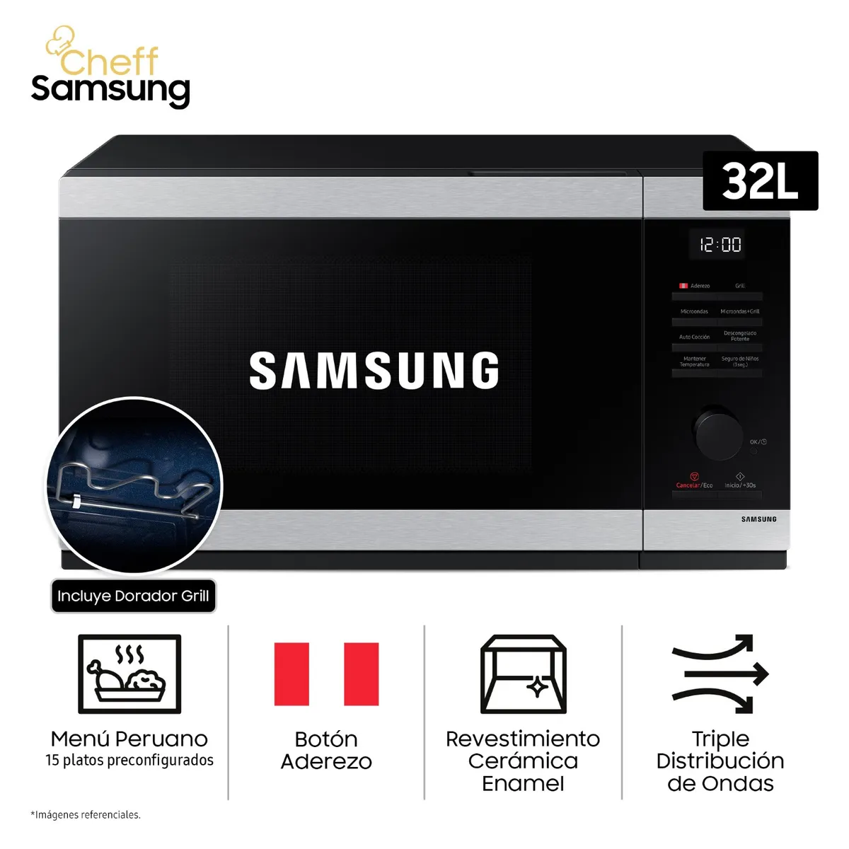 SAMSUNG - Horno Microondas Cheff Samsung 32L MG32DG4524ATPE con Dorador