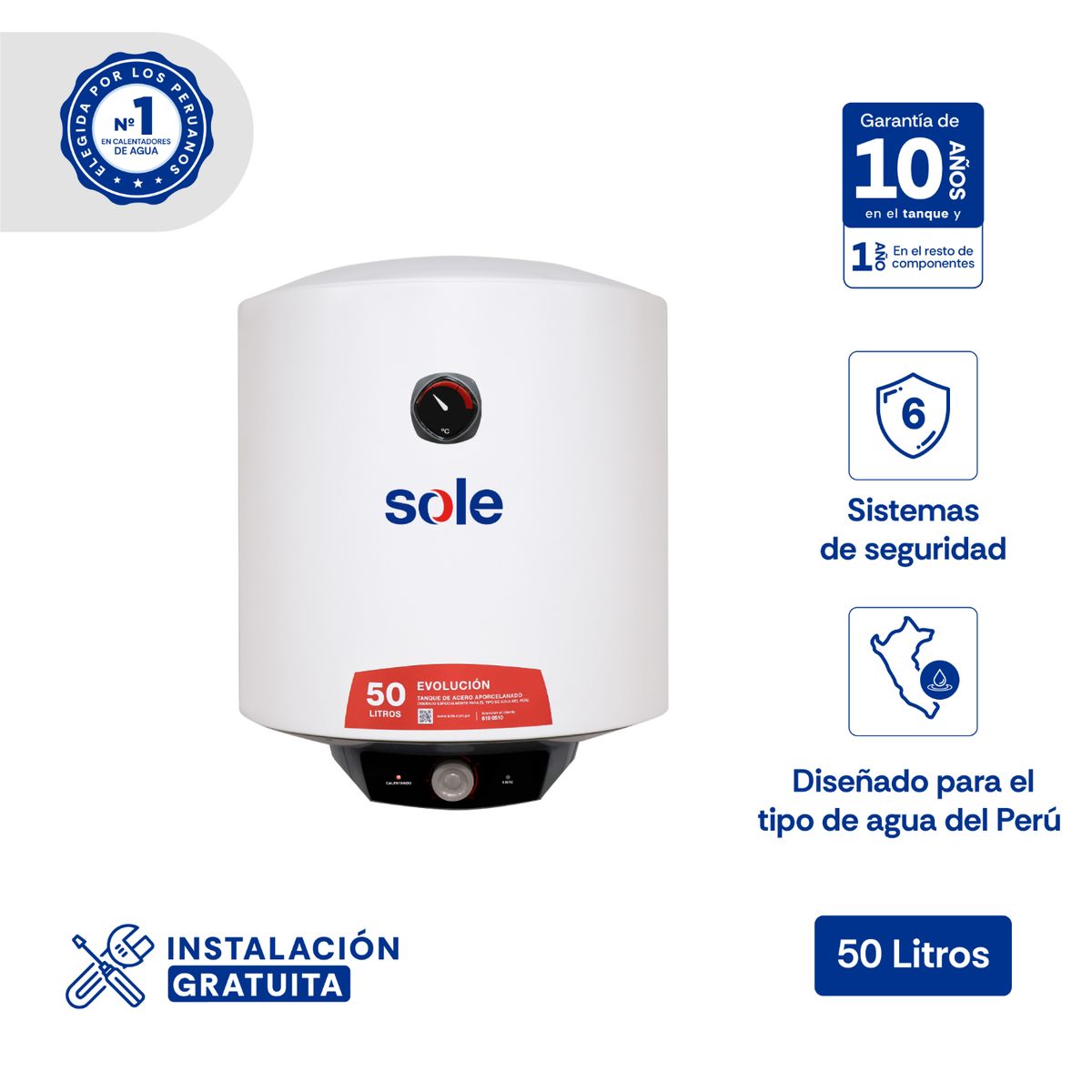 SOLE - Terma Eléctrica Sole Evolución 50L P/Pared