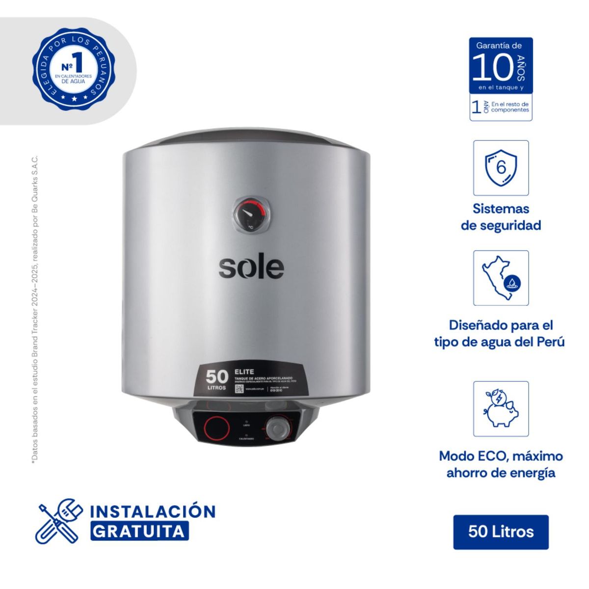 Sole - Terma Eléctrica Sole Elite 50L P/Pared