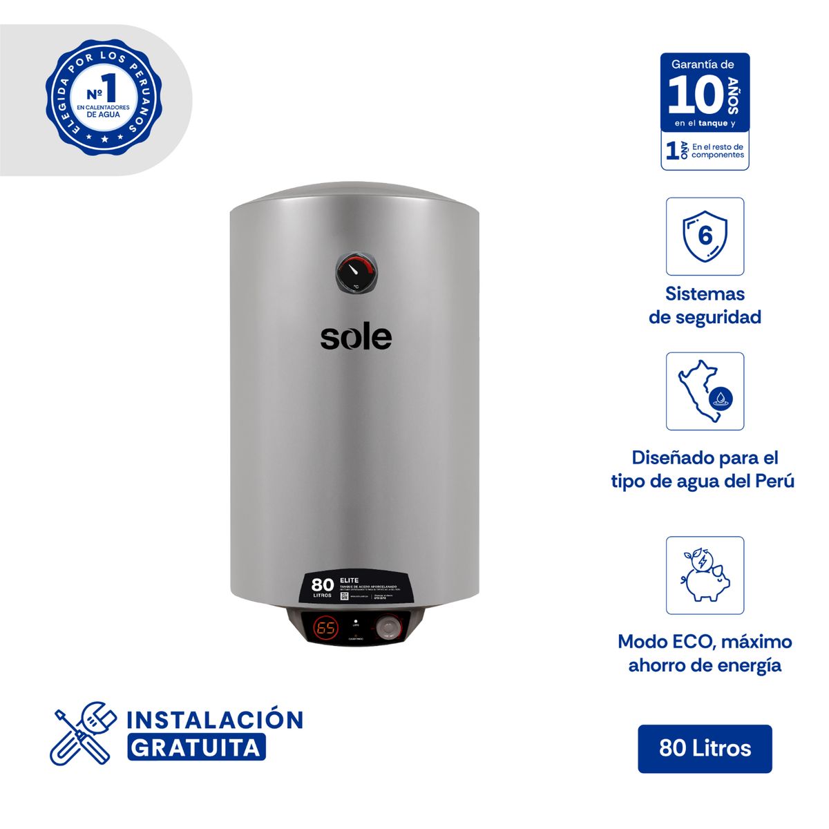 SOLE - Terma Eléctrica Sole Elite 80L P/Pared