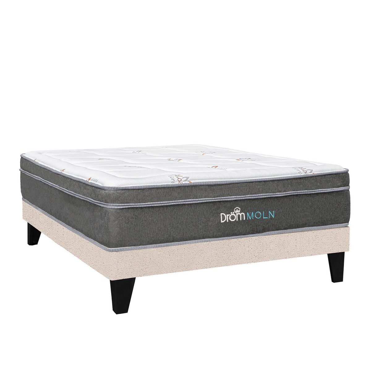 DROM - Cama Europea Moln 2Plz  + 2 Almohadas Viscoelásticas y Protector