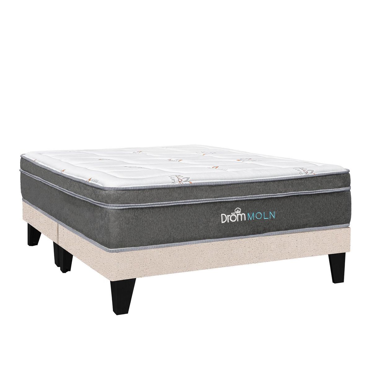 DROM - Cama Europea Moln Queen + 2 Almohadas Viscoelásticas y Protector