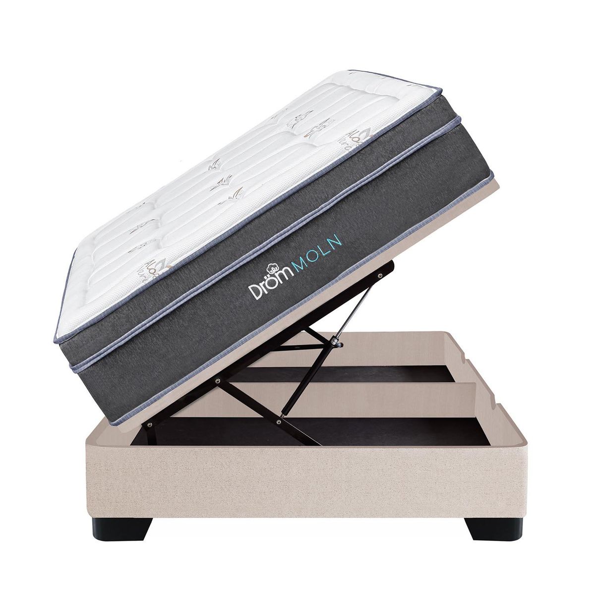 DROM - Cama Boxet Moln 2Plz + 2 Almohadas Viscoelásticas y Protector