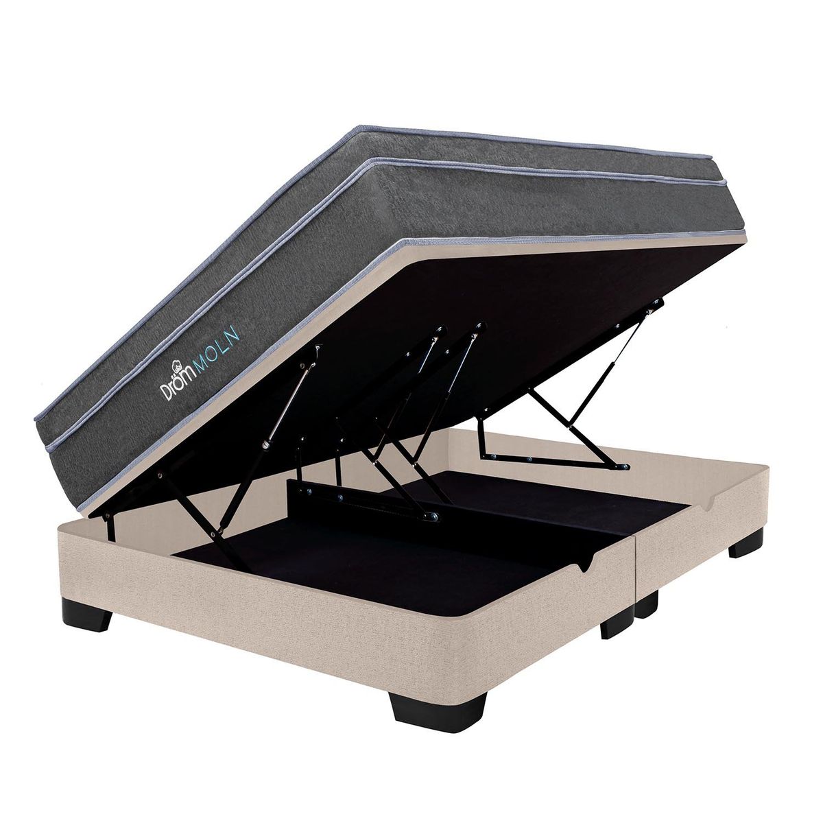 DROM - Cama Boxet Moln Queen + 2 Almohadas Viscoelásticas y Protector