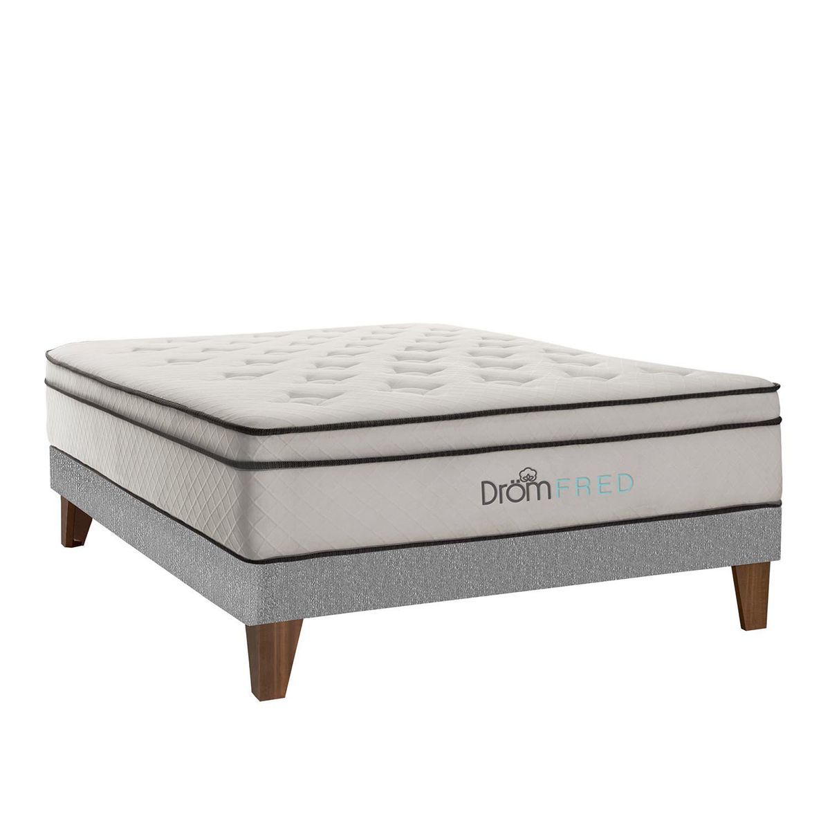 DROM - Cama Europea Fred Gris 1.5Plz + 1 Almohada Viscoelástica y Protector