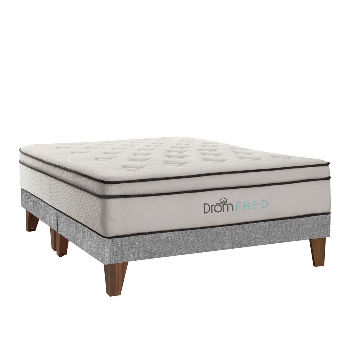 DROM - Cama Europea Fred Gris King + 2 Almohadas Viscoelásticas y Protector