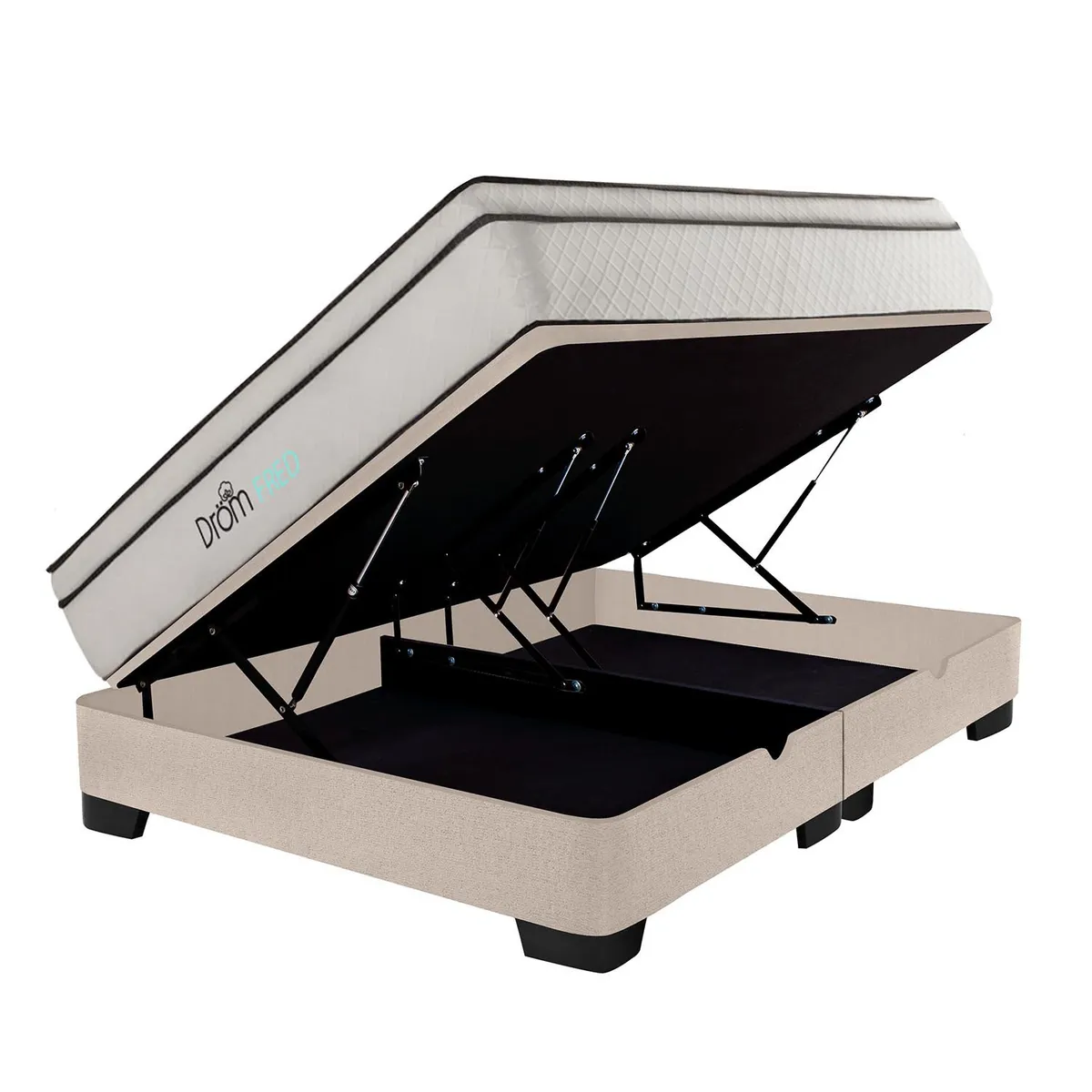 DROM - Cama Boxet Fred Queen + 2 Almohadas Viscoelásticas y Protector