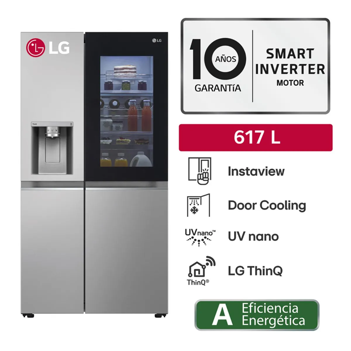 LG - Refrigeradora GS66SGP 617l Instaview Side By Side Plateado LG