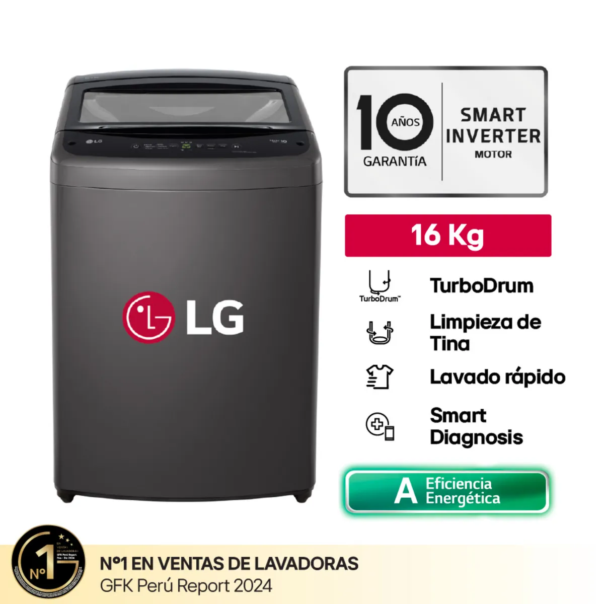 LG - Lavadora WT16BVTB 16 Kg TurboDrum Carga Superior Negro Claro LG