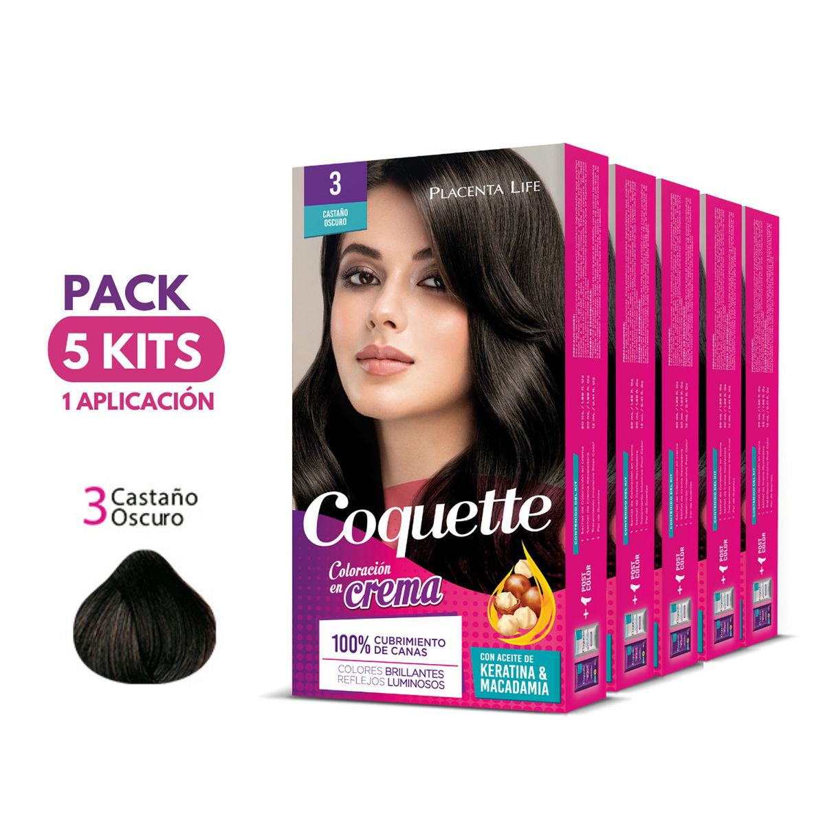 COQUETTE - Pack 5 Tintes 3 Castaño Oscuro 1 Aplicación Coquette