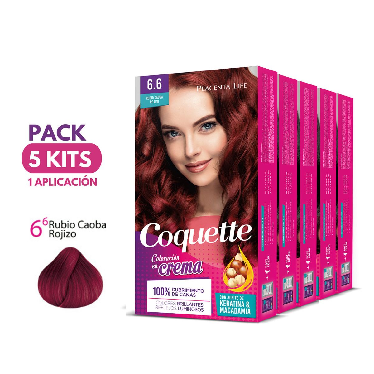 COQUETTE - Pack 5 Tintes 6.6 Rubio Caoba Rojizo 1 Aplicación Coquette