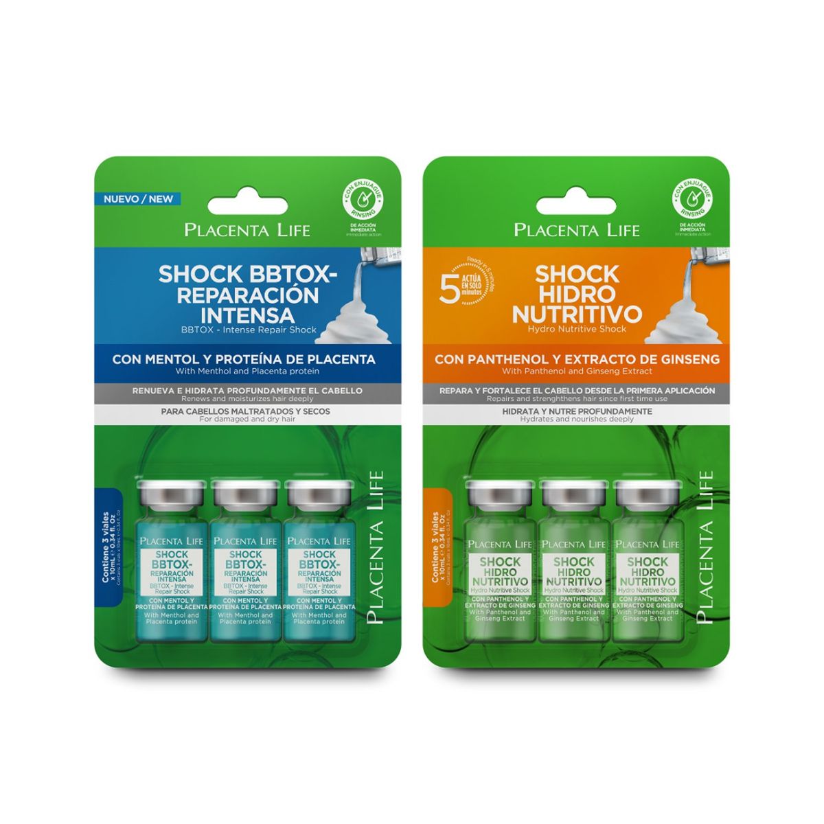 PLACENTA LIFE - Pack Shock Capilar Hidro Nutritivo y Bbtox Reparación Intensa Placenta Life