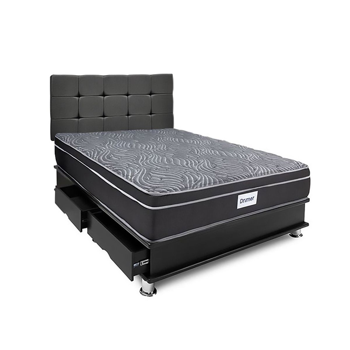 DRIMER - Dormitorio Ventus 1.5 Plz Gris + 2 Almohadas