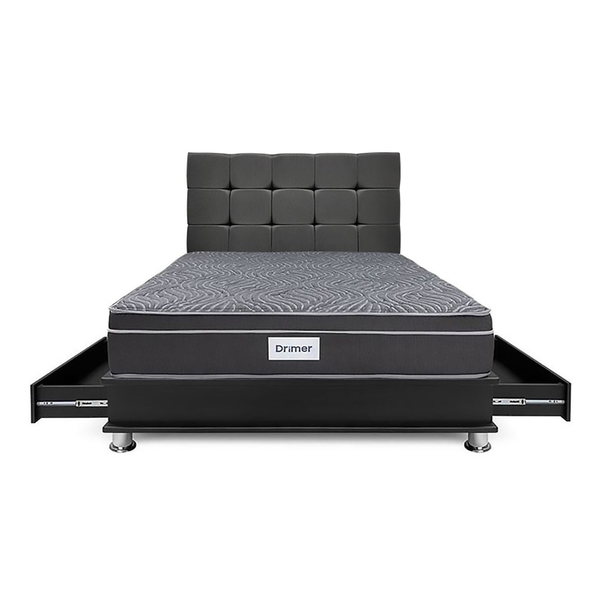 DRIMER - Dormitorio Ventus 1.5 Plz Gris + 2 Almohadas