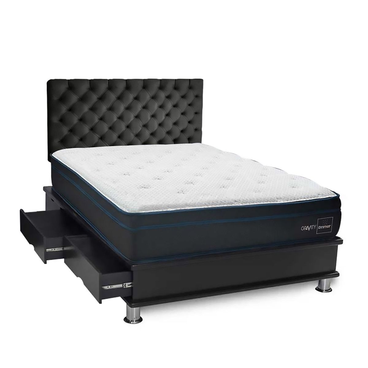 DRIMER - Dormitorio Gravity Queen Gris + 2 Almohadas