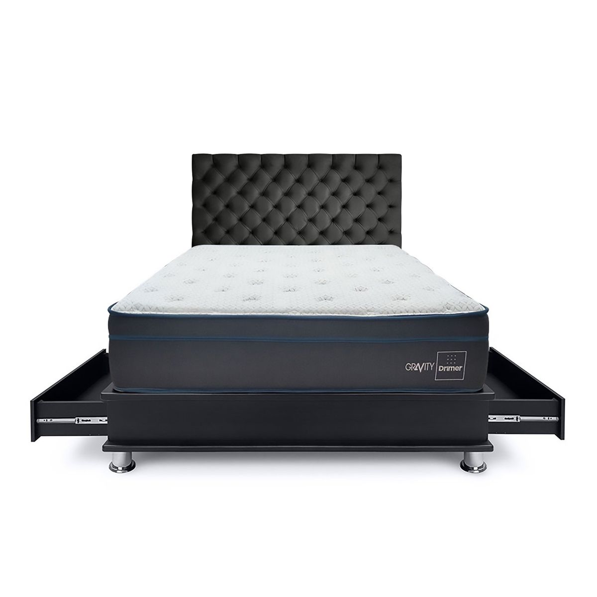 DRIMER - Dormitorio Gravity Queen Gris + 2 Almohadas