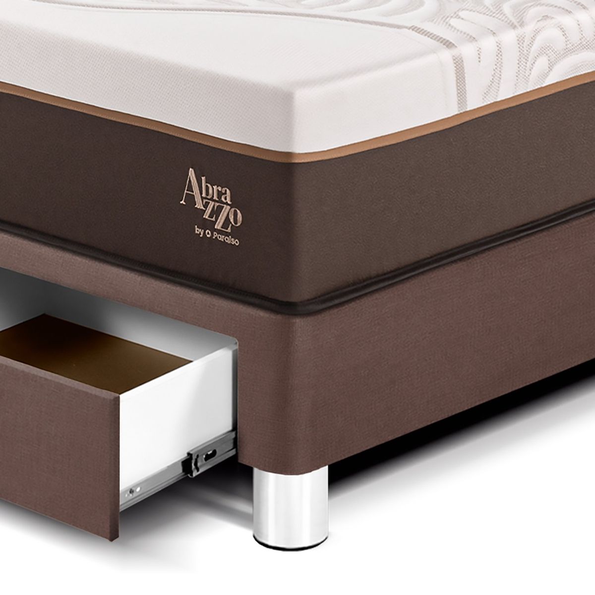 PARAISO - Cama Con Cajones Royal Abrazzo King Chocolate + 2 Almohadas Viscoléasticas + Protector