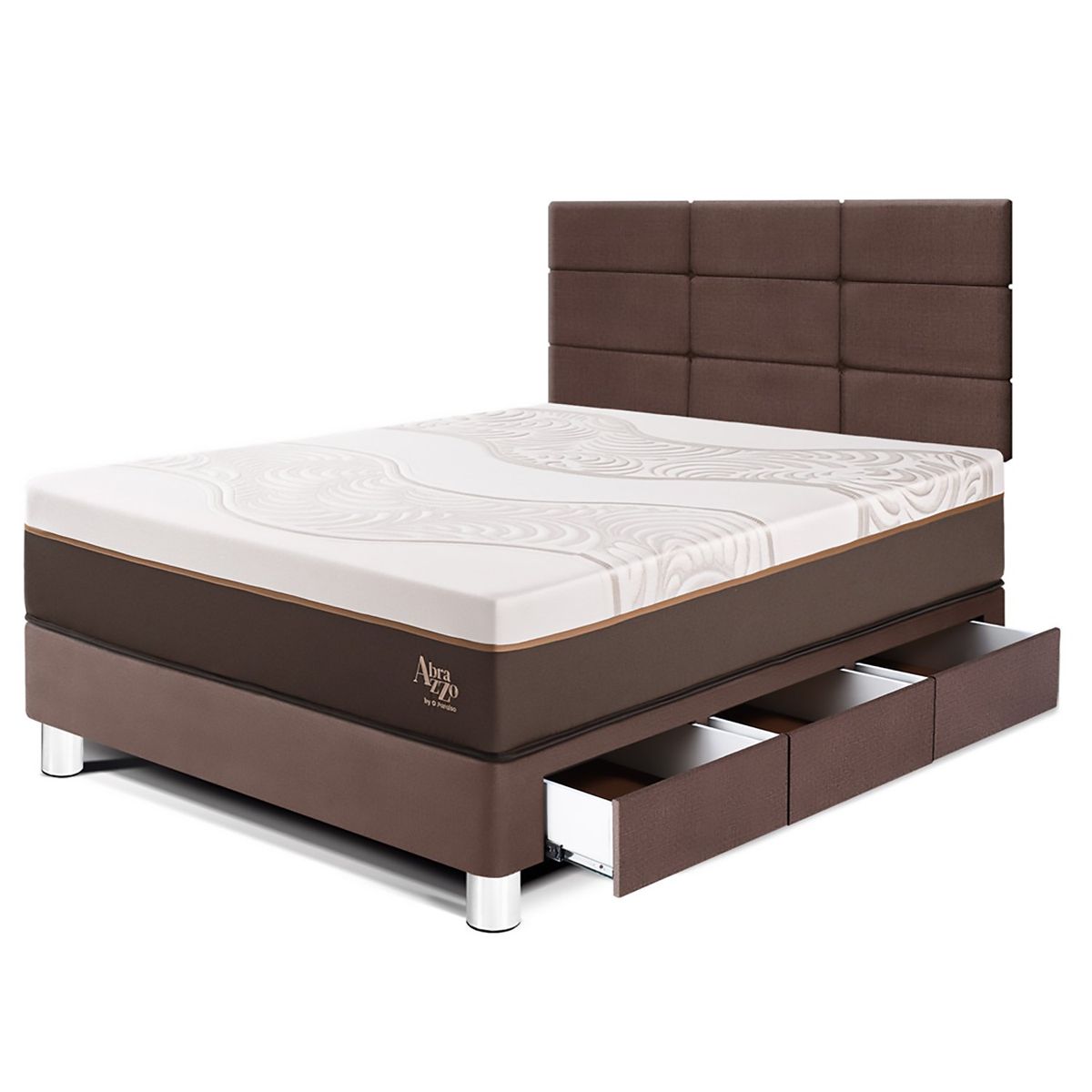 PARAISO - Dormitorio Con Cajones Royal Abrazzo Blocks 1.5 Plz Chocolate + 1 Almohada Viscoelástica