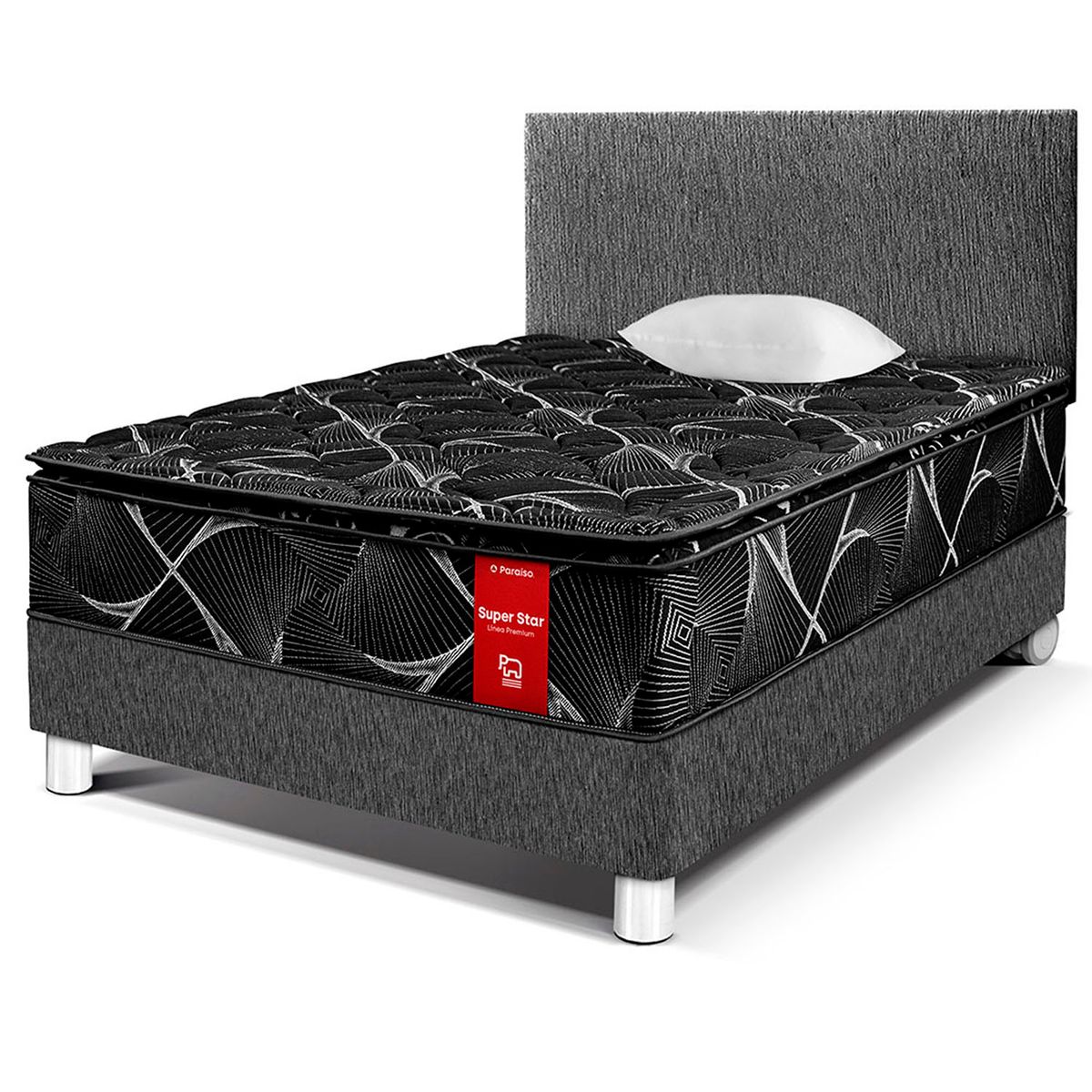 PARAISO - Dormitorio Super Star Negro 1.5 Plz Charcoal + 1 Almohada + Protector