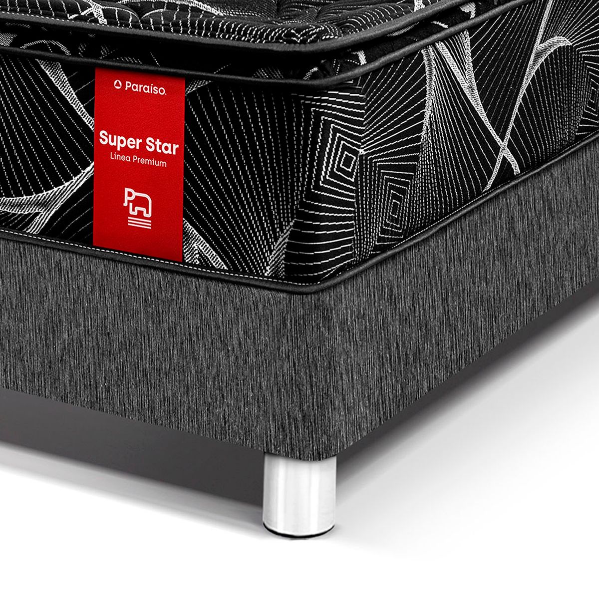 PARAISO - Dormitorio Super Star Negro 1.5 Plz Charcoal + 1 Almohada + Protector