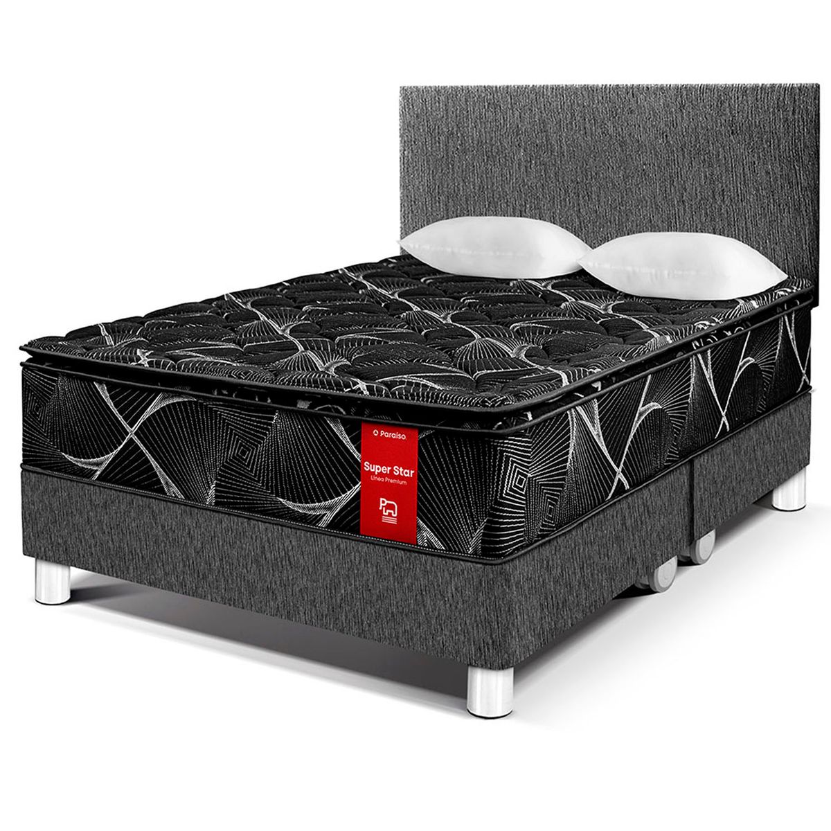 PARAISO - Dormitorio Super Star Negro King Charcoal + 2 Almohadas + Protector