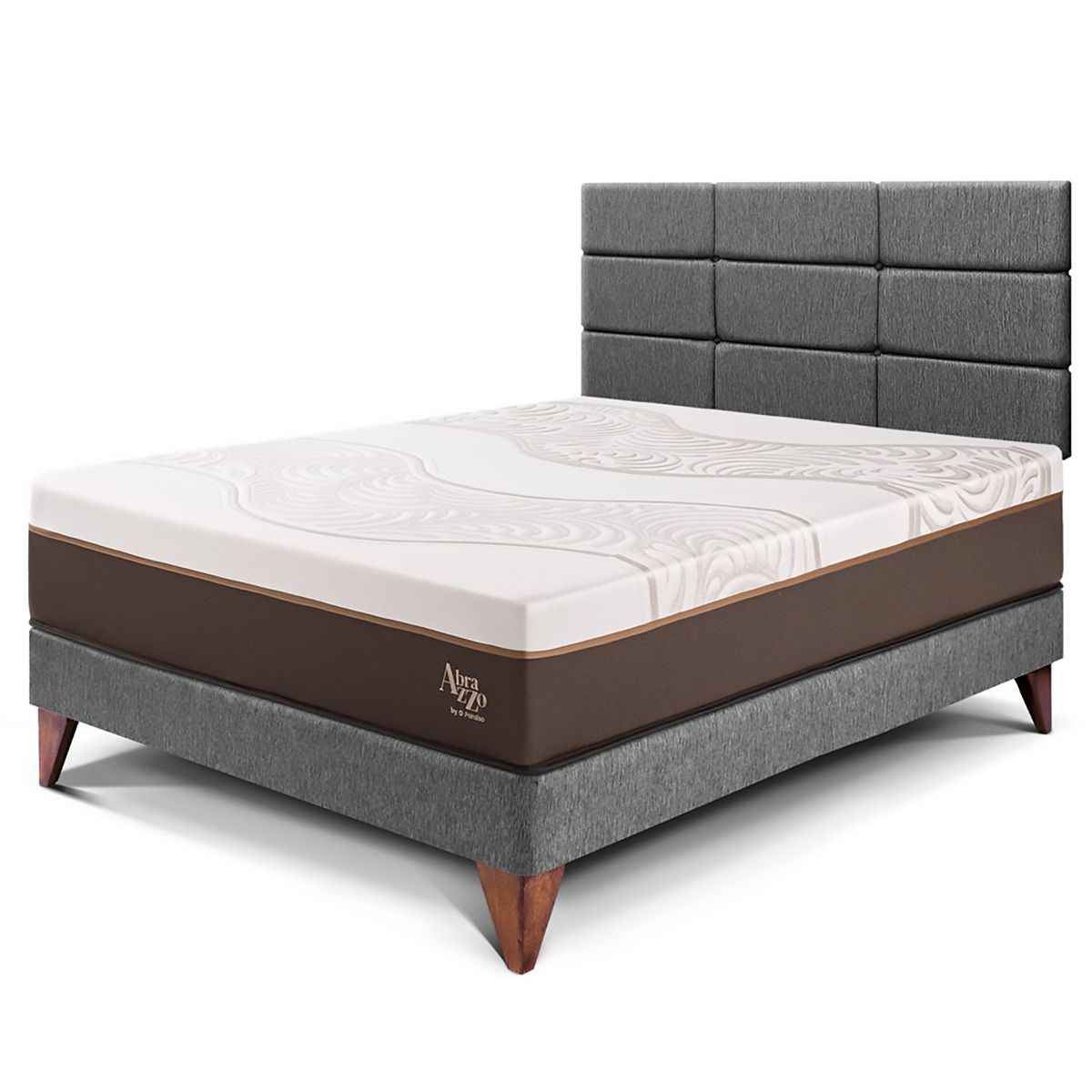 PARAISO - Dormitorio Europeo Royal Abrazzo Blocks 1.5 Plz Gris + 1 Almohada Viscoelástica
