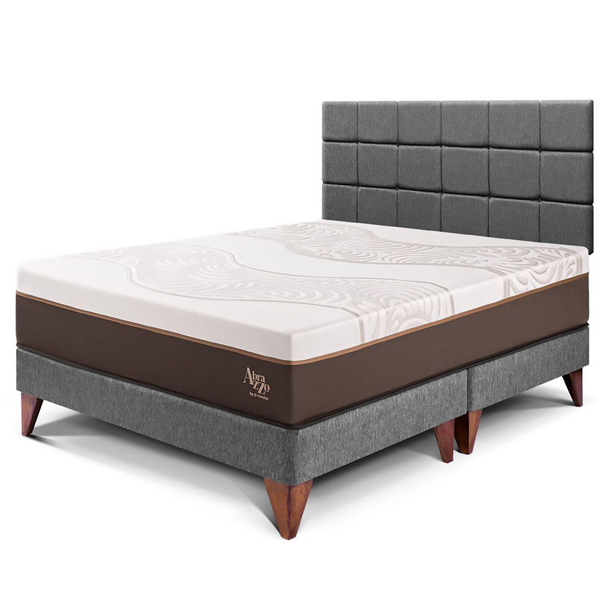 PARAISO - Dormitorio Europeo Royal Abrazzo Blocks King Gris + 2 Almohadas Viscoélasticas + Protector