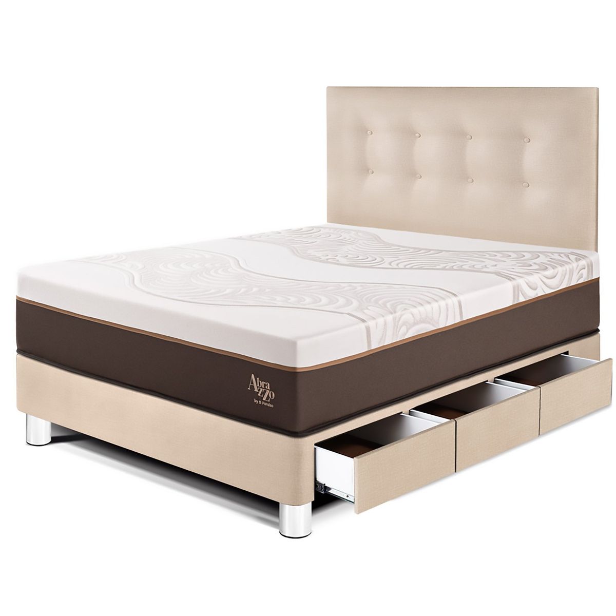 PARAISO - Dormitorio Con Cajones Royal Abrazzo Novo 1.5 Plz Champagne + 1 Almohada Viscoelástica