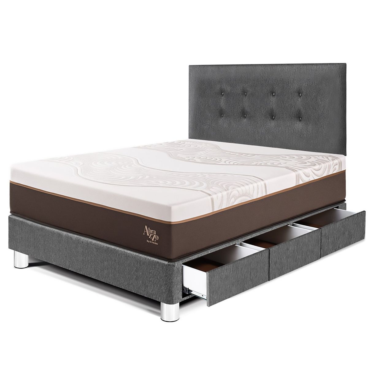 PARAISO - Dormitorio Con Cajones Royal Abrazzo Novo 1.5 Plz Gris + 1 Almohada Viscoelástica