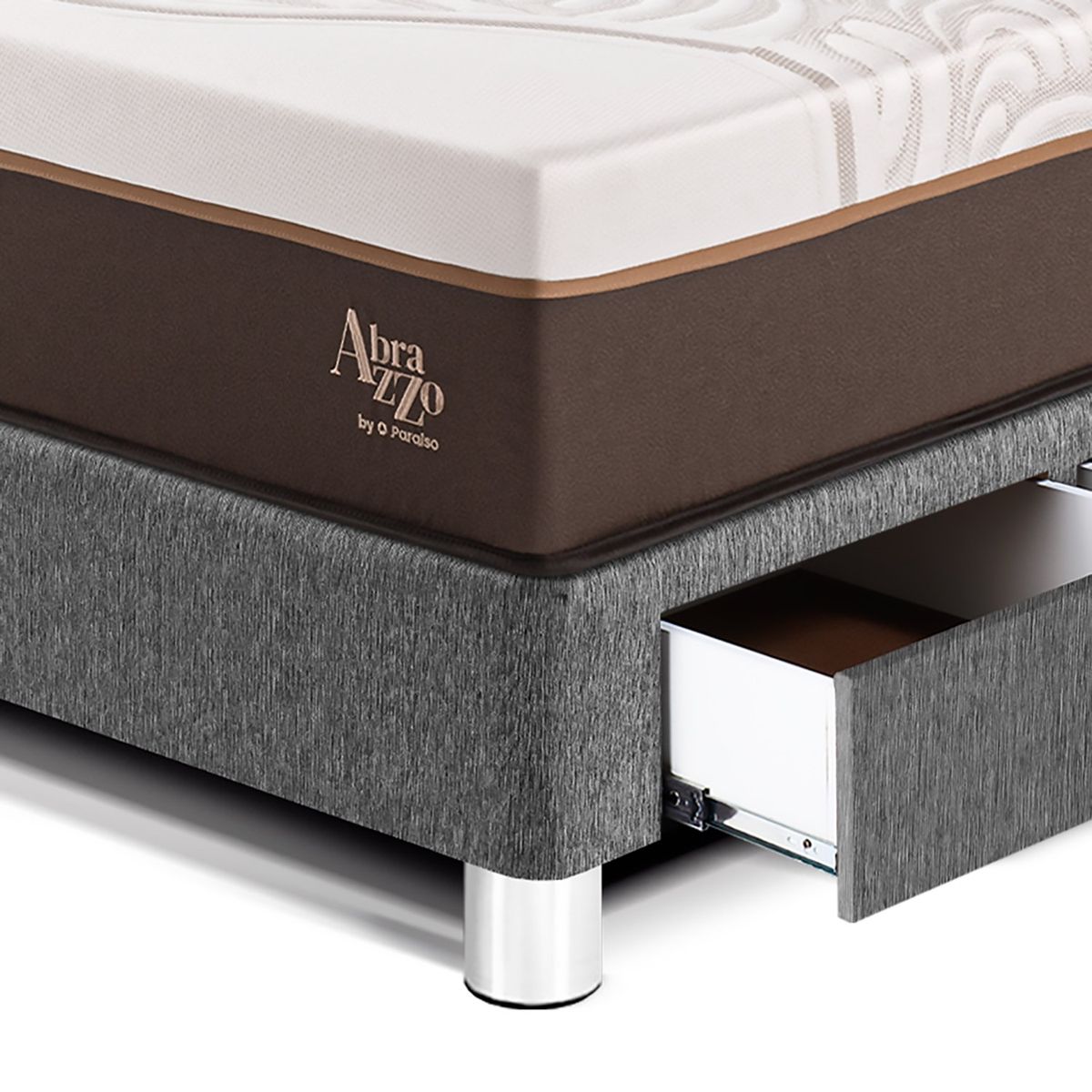 PARAISO - Dormitorio Con Cajones Royal Abrazzo Novo 1.5 Plz Gris + 1 Almohada Viscoelástica