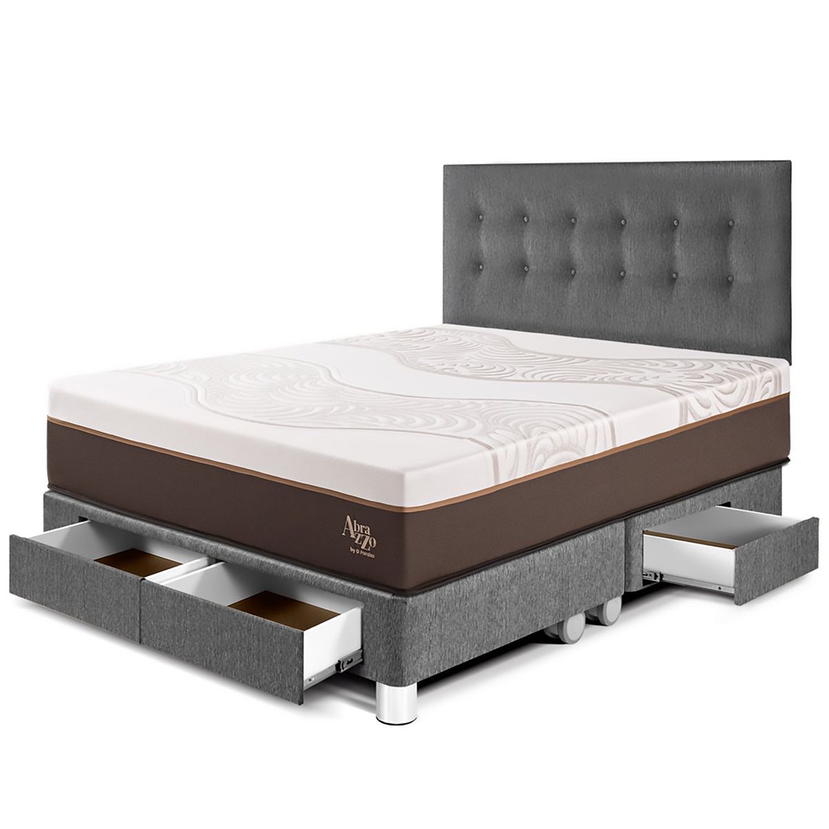 PARAISO - Dormitorio Con Cajones Royal Abrazzo Novo Queen Gris + 2 Almohadas Viscoelásticas