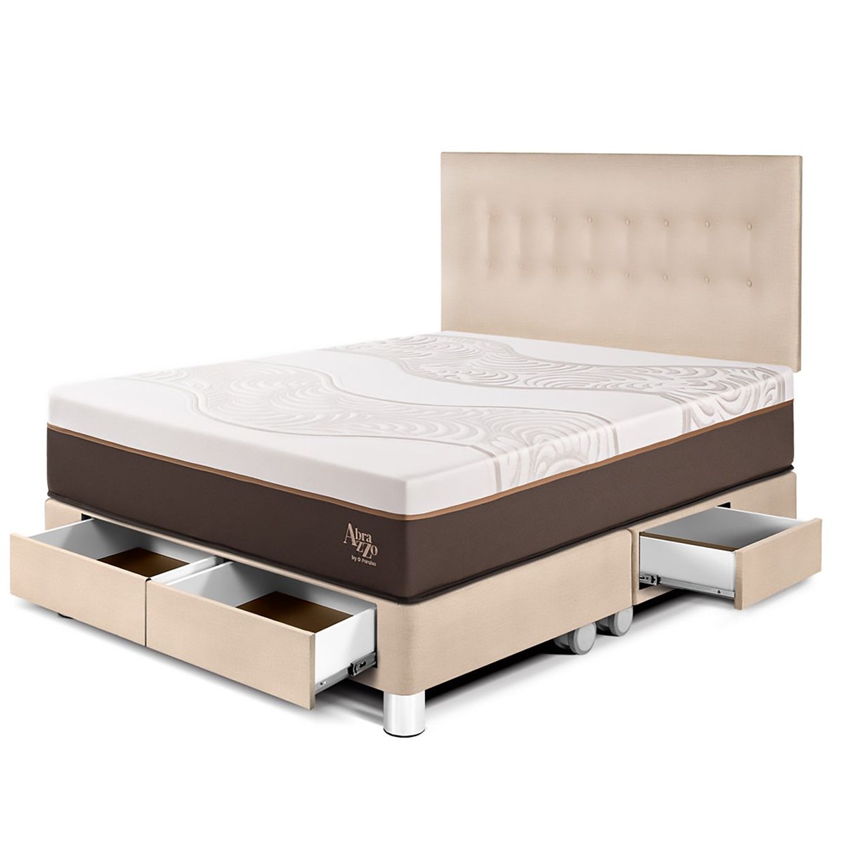 PARAISO - Dormitorio Con Cajones Royal Abrazzo Novo King Champagne + 2 Almohadas Viscoelásticas