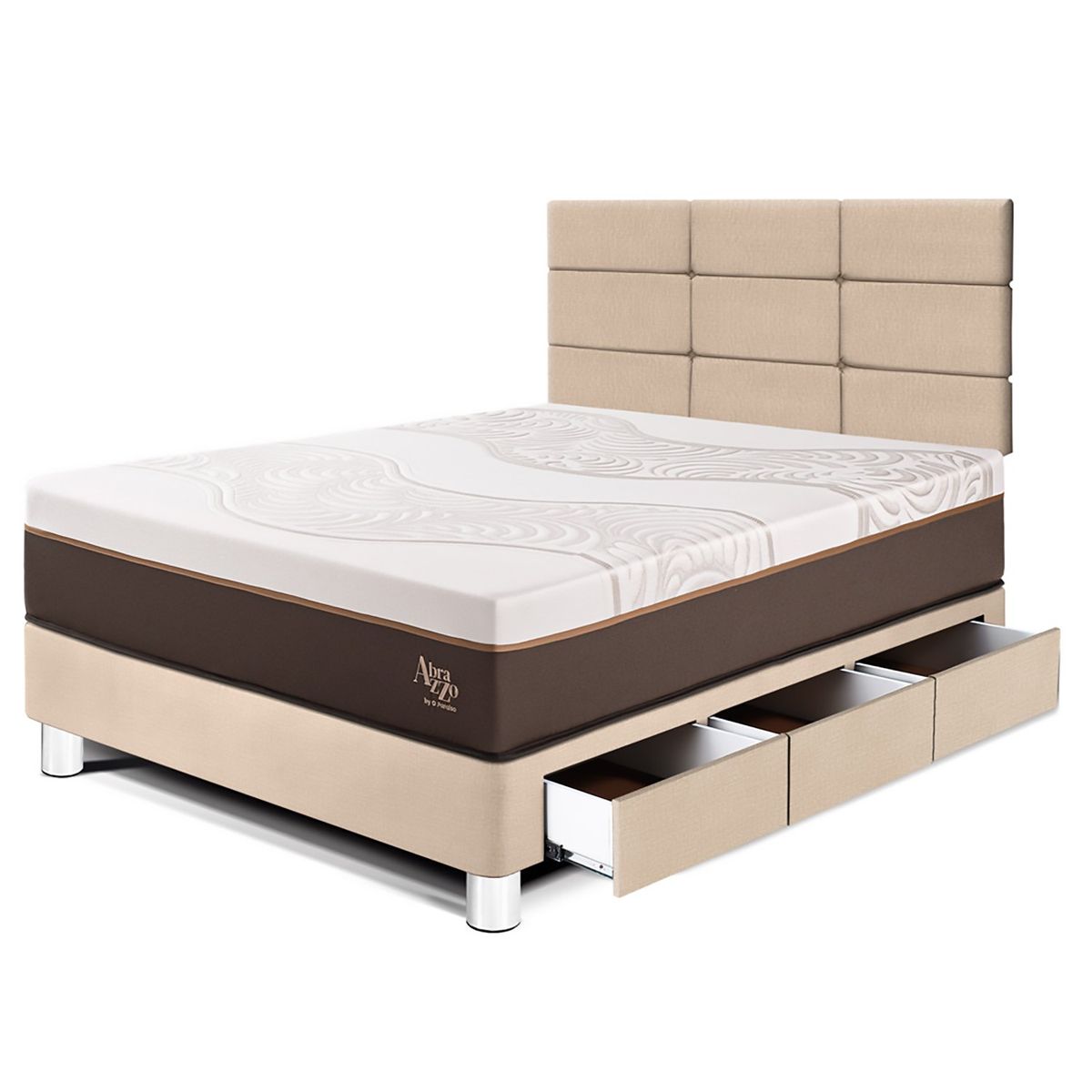 PARAISO - Dormitorio Con Cajones Royal Abrazzo Blocks 1.5 Plz Champagne + 1 Almohada + Protector