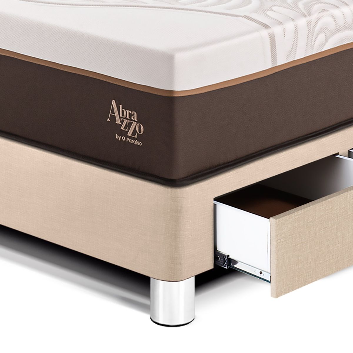 PARAISO - Dormitorio Con Cajones Royal Abrazzo Blocks 1.5 Plz Champagne + 1 Almohada + Protector