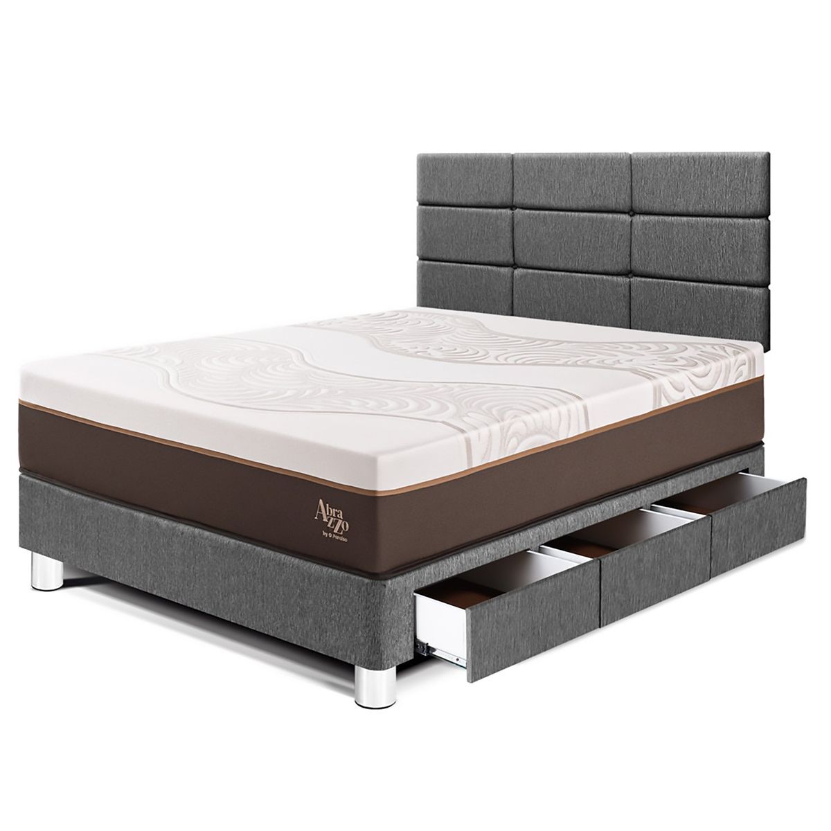 PARAISO - Dormitorio Con Cajones Royal Abrazzo Blocks 1.5 Plz Gris + 1 Almohada Viscoelástica
