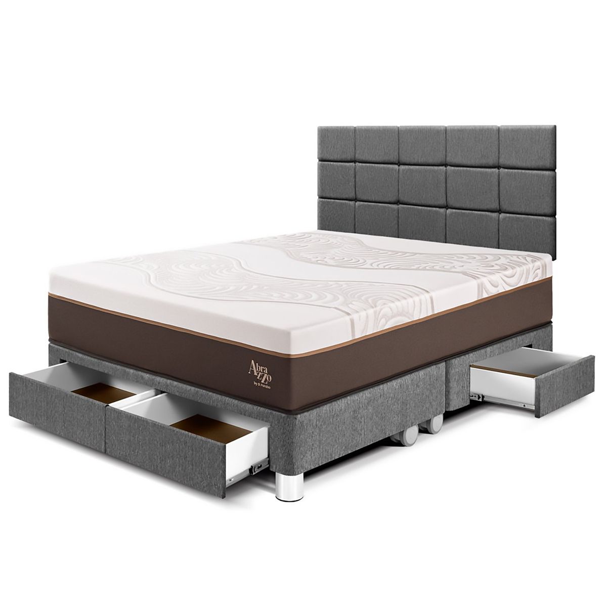 PARAISO - Dormitorio Con Cajones Royal Abrazzo Blocks Queen Gris + 2 Almohadas Viscoelásticas