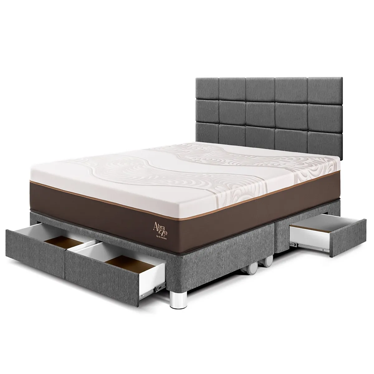 PARAISO - Dormitorio Con Cajones Royal Abrazzo Blocks Queen Gris + 2 Almohadas Viscoelásticas