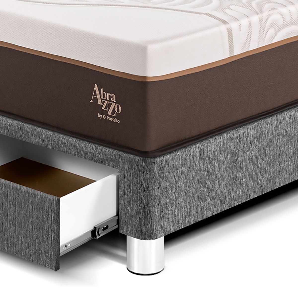 PARAISO - Dormitorio Con Cajones Royal Abrazzo Blocks Queen Gris + 2 Almohadas Viscoelásticas
