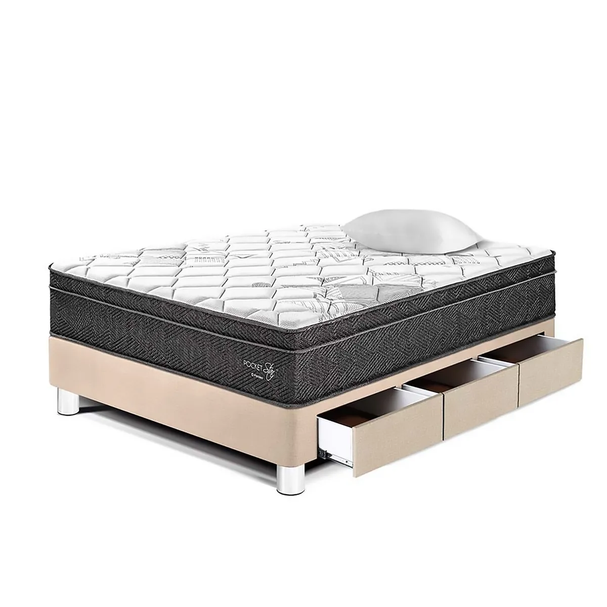 PARAISO - Cama Con Cajones Pocket Star 1.5 Plz + 1 Almohada + Protector