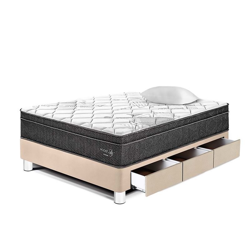 PARAISO - Cama Con Cajones Pocket Star 1.5 Plz + 1 Almohada + Protector