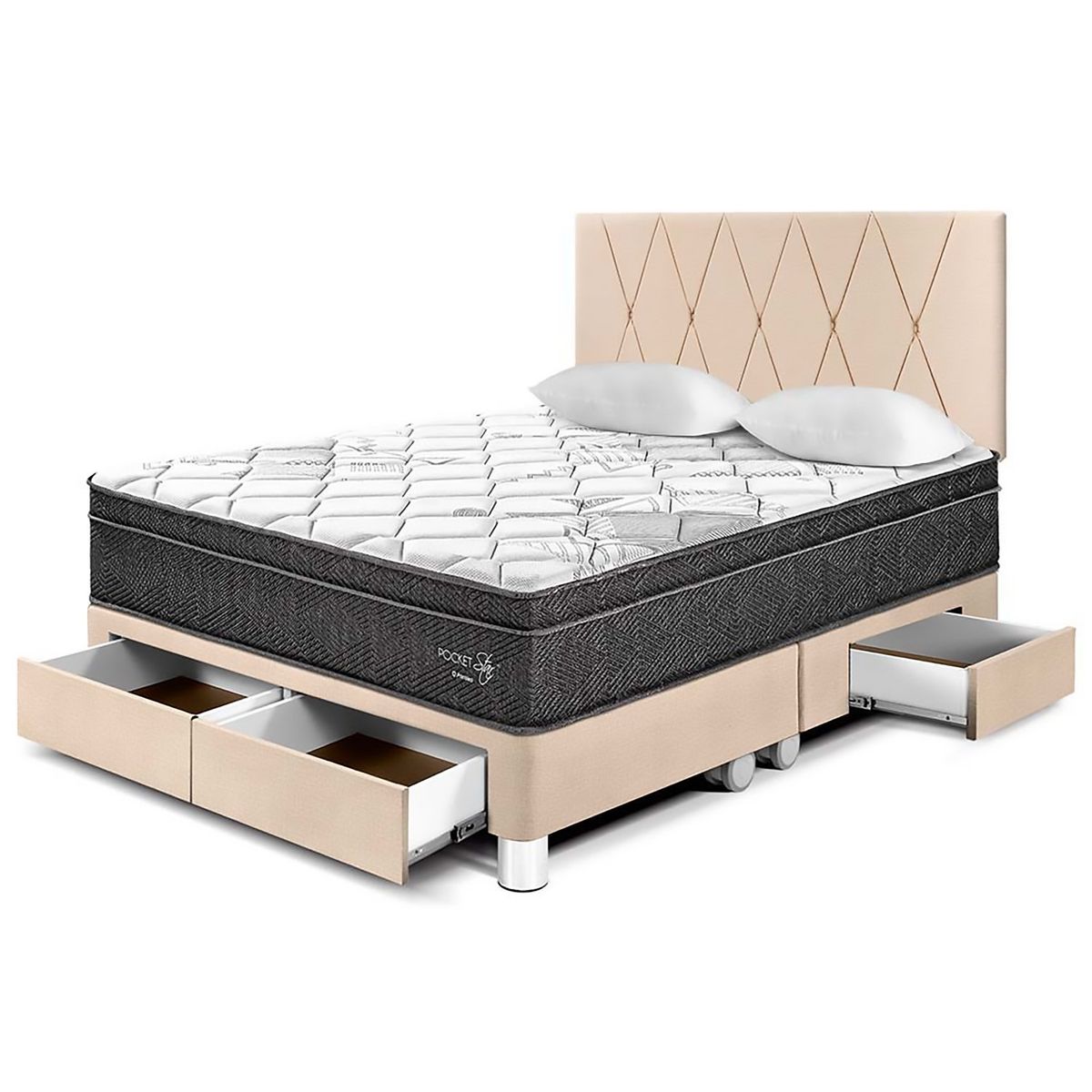PARAISO - Dormitorio con Cajones Pocket Star Loft King + 2 Almohadas + Protector