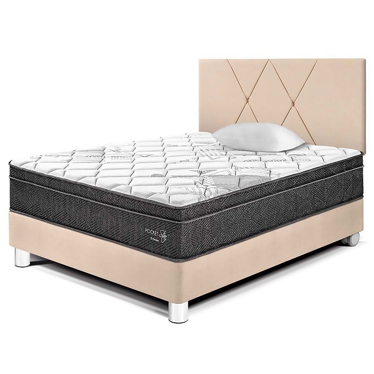 PARAISO - Dormitorio Pocket Star Loft 1.5 Plz Champagne + 1 Almohada + Protector