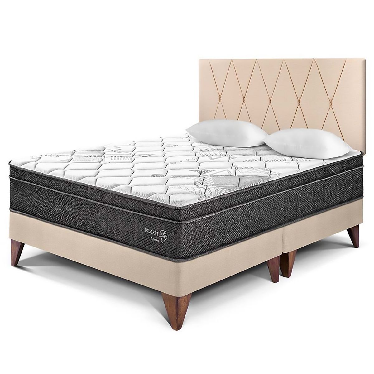 PARAISO - Dormitorio Europeo Pocket Star Loft King + 2 Almohadas + Protector