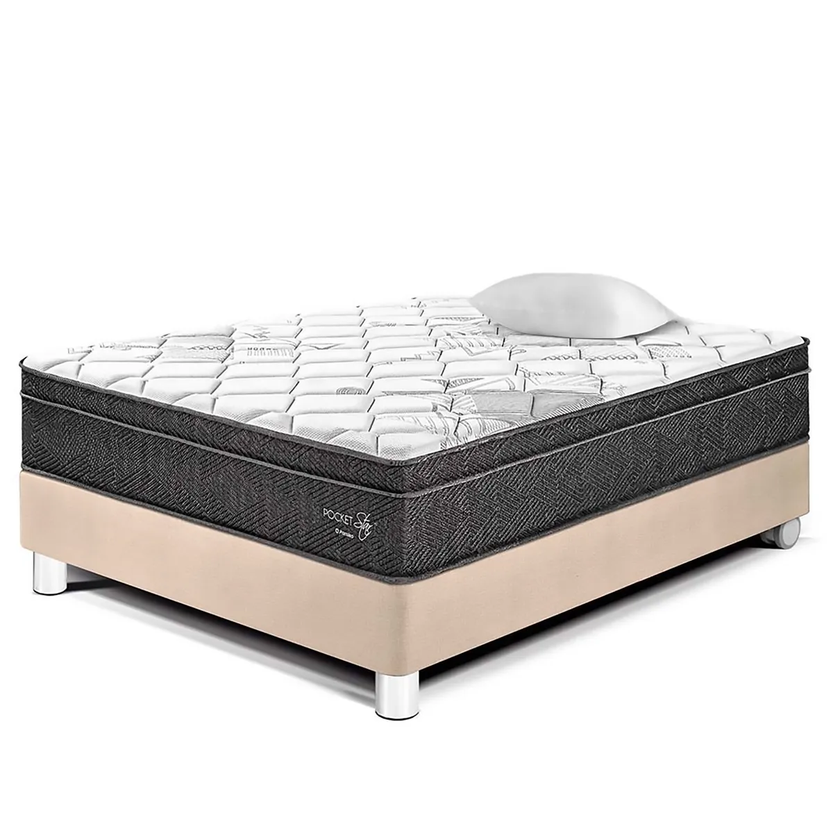 PARAISO - Cama Box Tarima Pocket Star 1.5 Plz + 1 Almohada + Protector