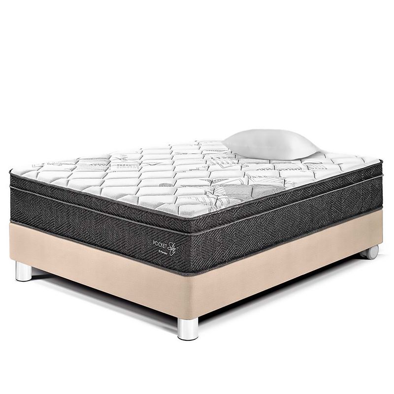 PARAISO - Cama Box Tarima Pocket Star 1.5 Plz + 1 Almohada + Protector