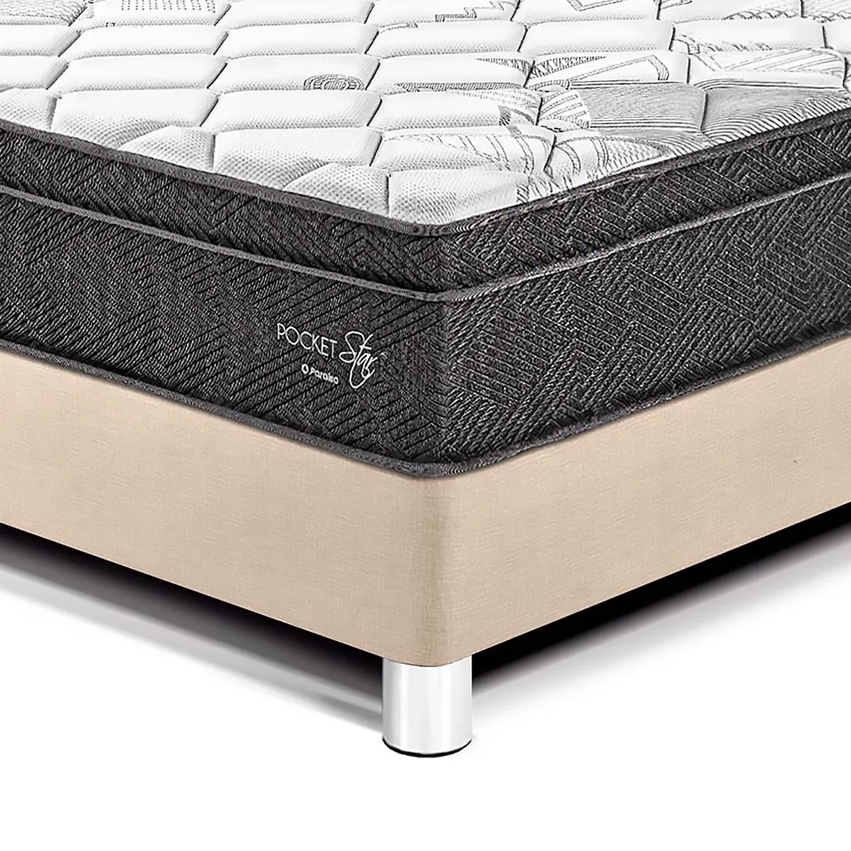 PARAISO - Cama Box Tarima Pocket Star 2 Plz + 2 Almohadas + Protector