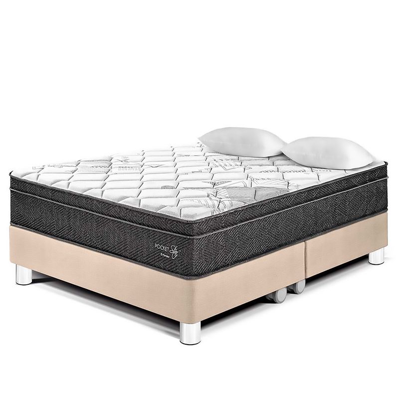 PARAISO - Cama Box Tarima Pocket Star Queen + 2 Almohadas + Protector