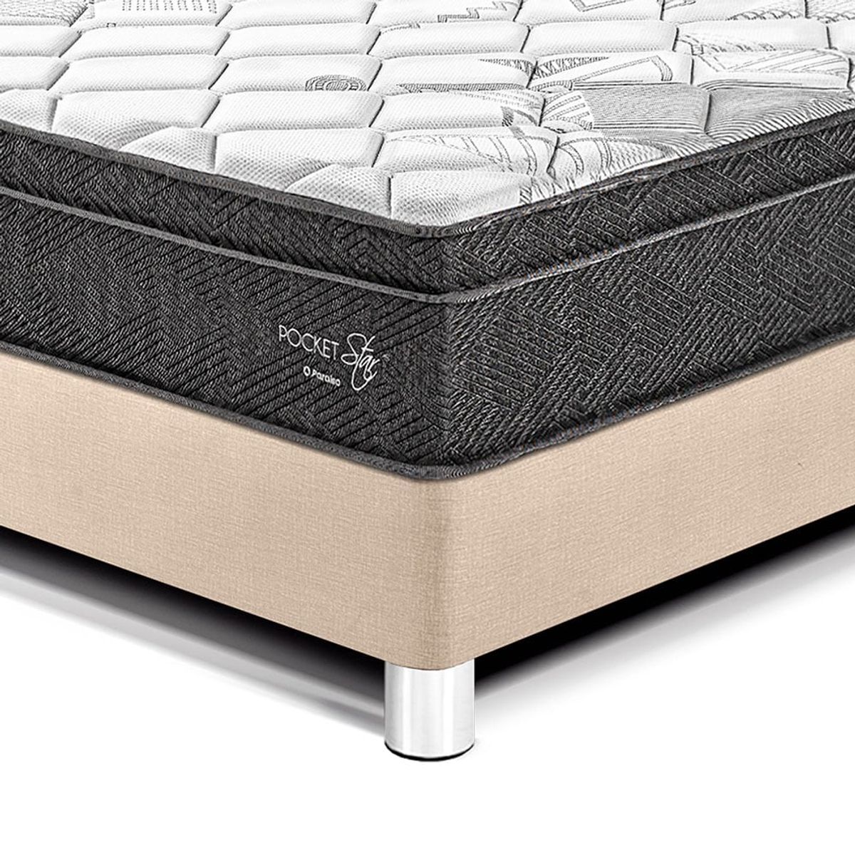 PARAISO - Dormitorio Pocket Star Loft 2 Plz + 2 Veladores + 2 Almohadas + Protector