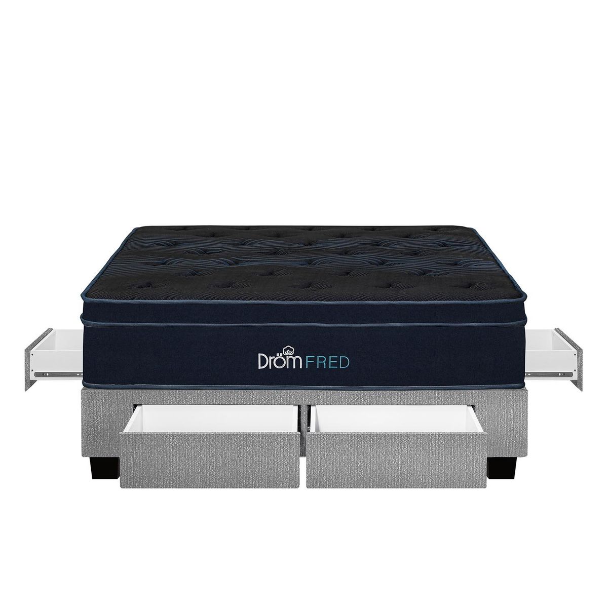 DROM - Cama con Cajones Fred Gris Queen + 2 Almohadas Viscoelásticas y Protector