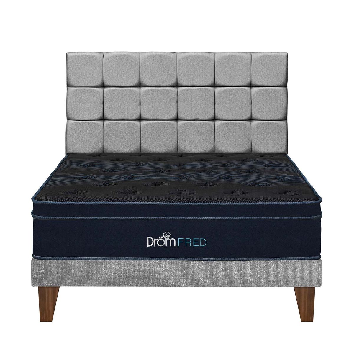 DROM - Dormitorio Europeo Fred Gris Queen + 2 Almohadas Viscoelásticas y Protector